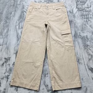 Time and Tru Pants Women 10 Natural Tan High Rise Wide Leg Corduroy Cargo Casual